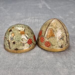 Vintage Brass Floral Handpainted Raised Trinket Box Egg No Stand